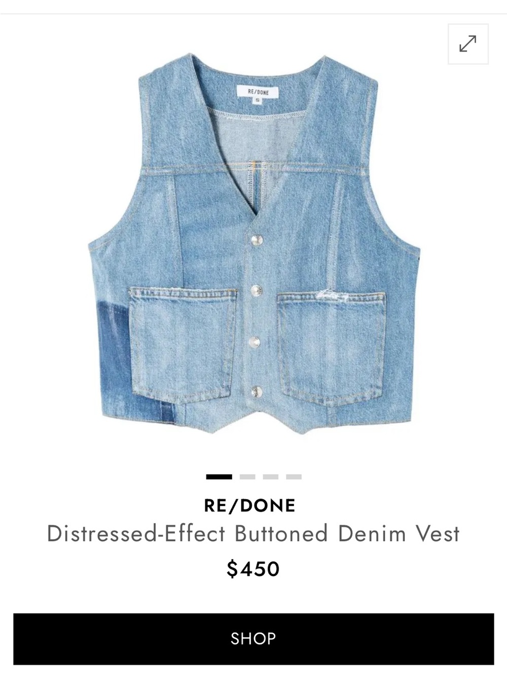 Re/Done Light Blue Distressed Denim Button Vest